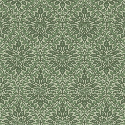 Luna Ogee Floral & Leaf Large Damask Green Wallpaper