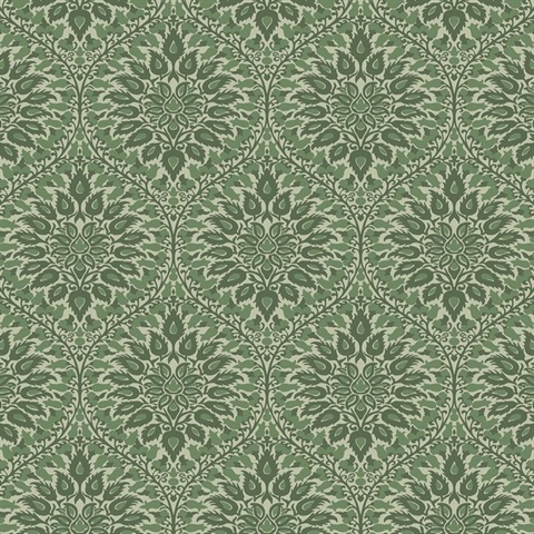 Luna Ogee Floral & Leaf Large Damask Green Wallpaper