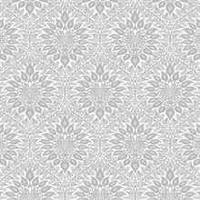 Luna Ogee Floral & Leaf Large Damask Grey Wallpaper