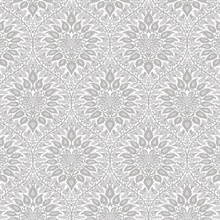 Luna Ogee Floral & Leaf Large Damask Grey Wallpaper