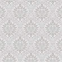 Luna Ogee Floral &amp; Leaf Large Damask Grey Wallpaper