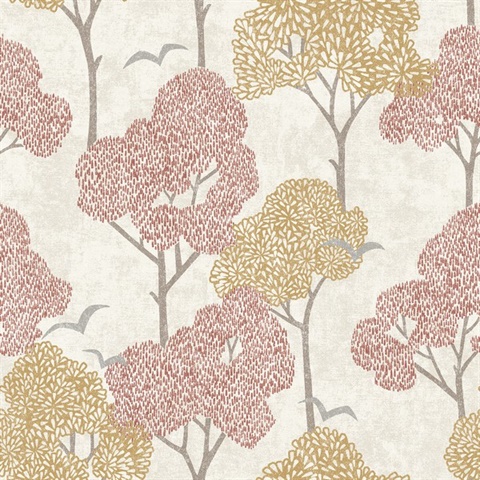 Lykke Coral Textured Tree Wallpaper