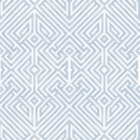 Lyon Blue Geometric Key Trellis Wallpaper