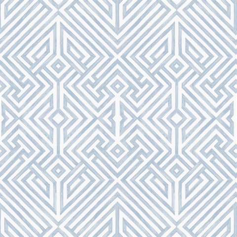 Lyon Blue Geometric Key Trellis Wallpaper