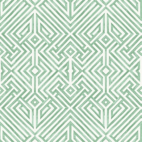 Lyon Green Geometric Key Trellis Wallpaper