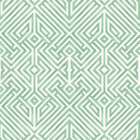 Lyon Green Geometric Key Trellis Wallpaper