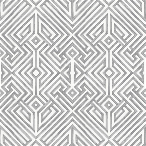 Lyon Grey Geometric Key Trellis Wallpaper