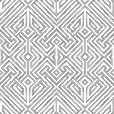 Lyon Grey Geometric Key Trellis Wallpaper