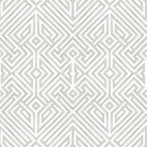 Lyon Silver Geometric Key Trellis Wallpaper