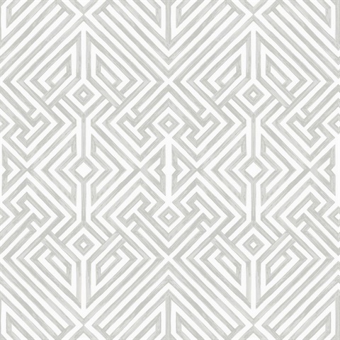 Lyon Silver Geometric Key Trellis Wallpaper