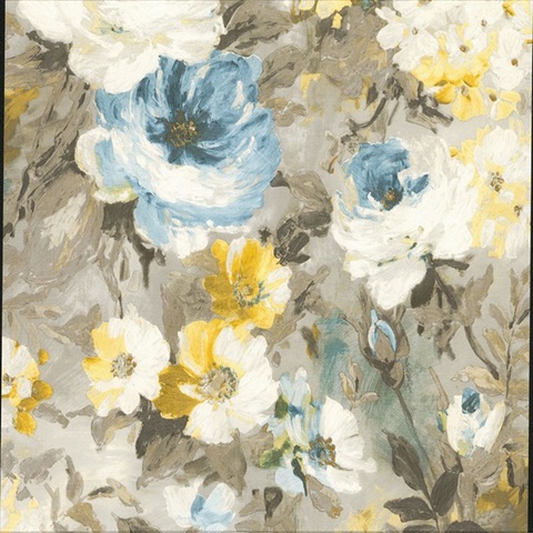 Macau Blue Painterly Floral Wallpaper