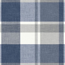 Madaket Blue & Grey Textured Plaid Wallpaper