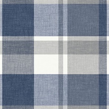 Madaket Blue &amp; Grey Textured Plaid Wallpaper