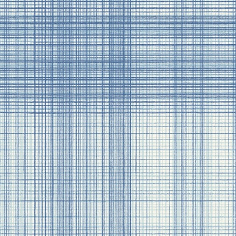 Madras Blue Plaid Textured Wallpaper