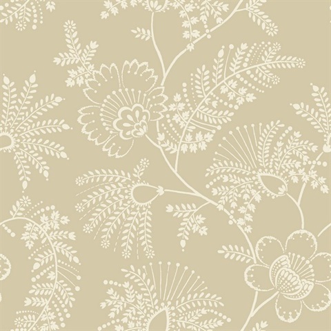 Maeve Butter Jacobean Large Floral & Leaf Wallpaper