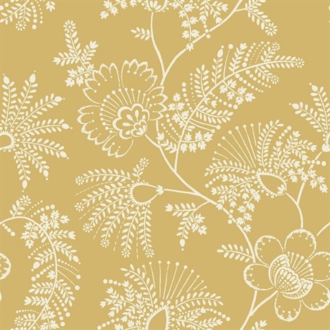 Maeve Mustard Jacobean Large Floral & Leaf Wallpaper
