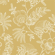 Maeve Mustard Jacobean Large Floral &amp; Leaf Wallpaper