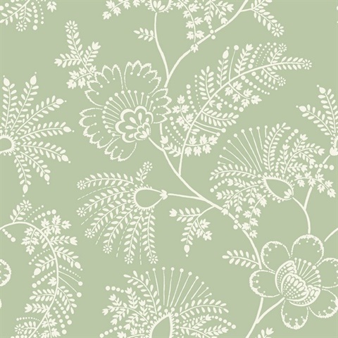 Maeve Sage Jacobean Large Floral & Leaf Wallpaper