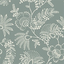 Maeve Sea Green Jacobean Large Floral & Leaf Wallpaper