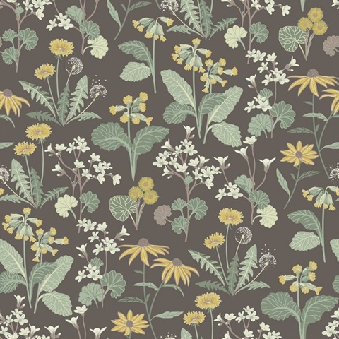 Magdalena Charcoal Dandelion Floral Wallpaper