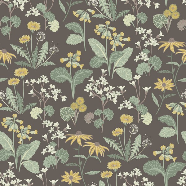 Magdalena Charcoal Dandelion Floral Wallpaper