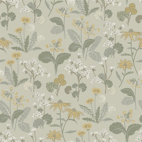 Magdalena Light Green Dandelion Floral Wallpaper