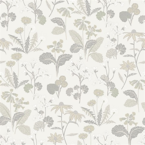 Magdalena Light Grey Dandelion Floral Wallpaper