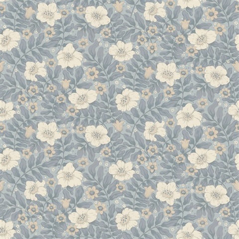 Maggan Blue Floral Trail Wallpaper
