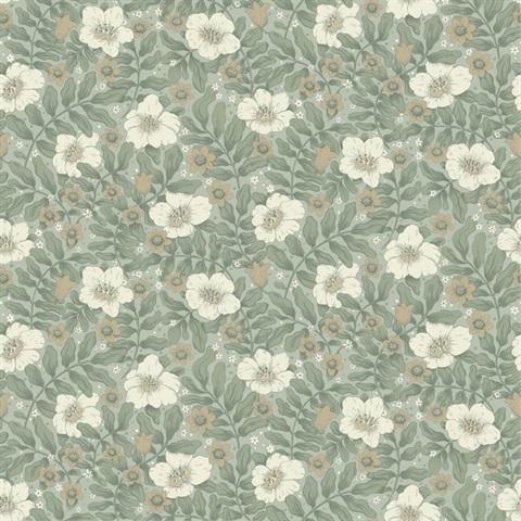 Maggan Sea Green Floral Trail Wallpaper