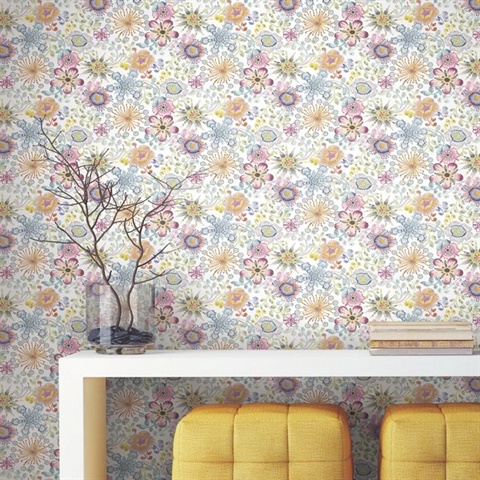 Magic Garden White & Off White Peel and Stick Wallpaper