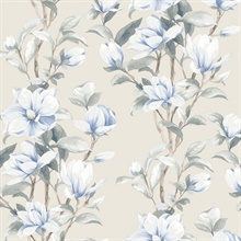 Magnolia Trail Floral Linen & French Blue Peel and Stick Wallpaper