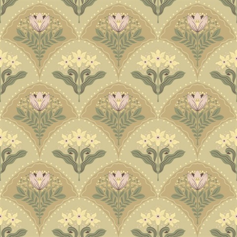 Maj Light Brown Floral Damask Wallpaper