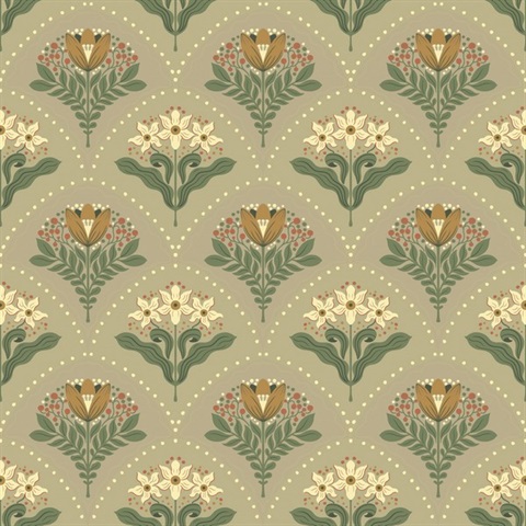 Maj Taupe Floral Damask Wallpaper