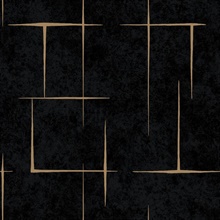 Malia Gold & Black Hatchwork Modern Rectangles Wallpaper