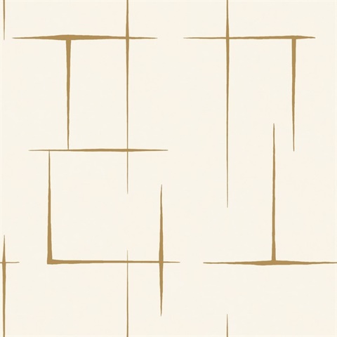 Malia Gold & White Hatchwork Modern Rectangles Wallpaper