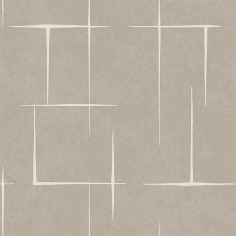 Malia White & Taupe Hatchwork Modern Rectangles Wallpaper