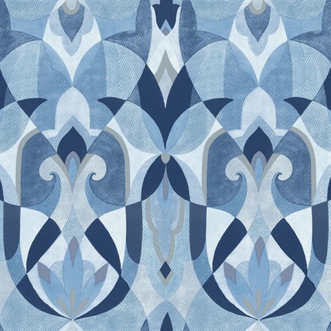 Malta Blue and Silver Wallpaper