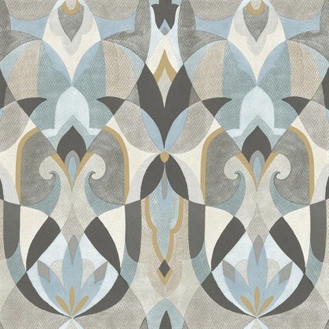 Malta Neutral, Blue and Gold Wallpaper