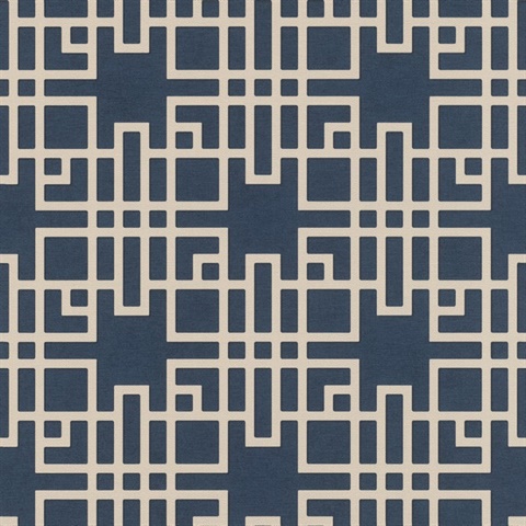 Mana Navy Blue Geometric Trellis Wallpaper