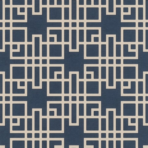 Mana Navy Blue Geometric Trellis Wallpaper