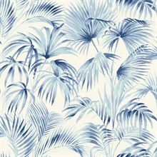 Manaus Blue Palm Frond Tropical Leaf Watercolor Wallpaper