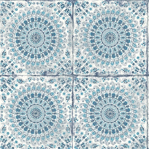 Mandala Boho Chic Medallion Blue Wallpaper