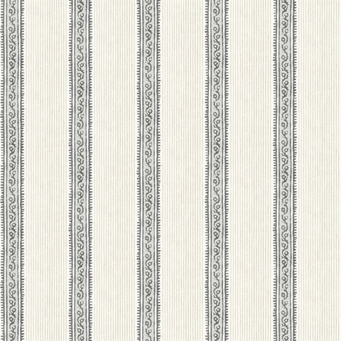 Mandevilla Black & Light Beige Vine Stripe Wallpaper