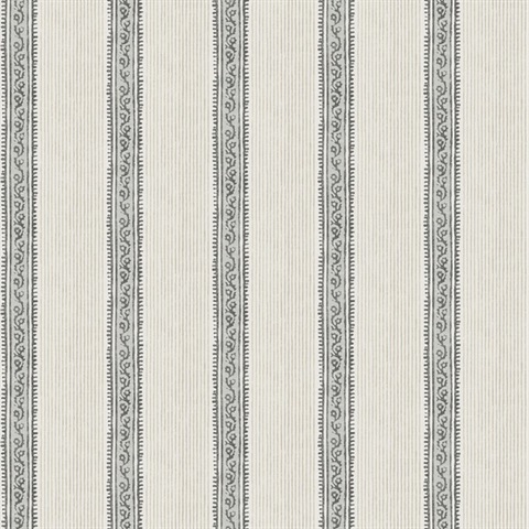 Mandevilla Black & Taupe Vine Stripe Wallpaper