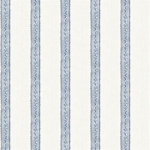 Mandevilla Blue Vine Stripe Wallpaper