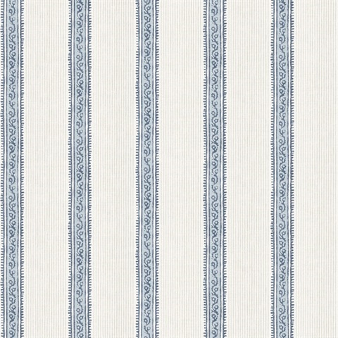 Mandevilla Blue Vine Stripe Wallpaper