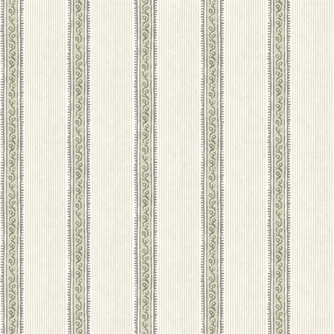 Mandevilla Green Vine Stripe Wallpaper