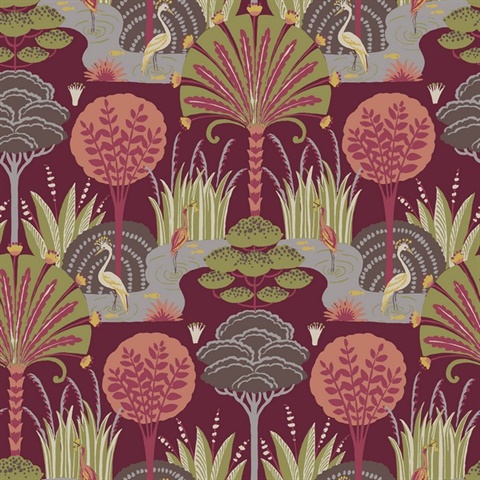 Mandeville Rasberry Tropical Paradise Wallpaper