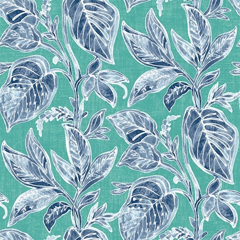 Mangrove Teal Botanical Leaf Wallpaper