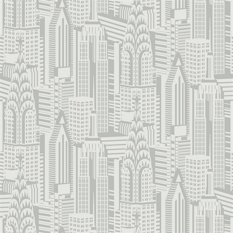 Manhattan Skyline Silver Sky City Scaper Wallpaper